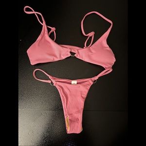 SHEIN pink ribbed o-ring bikini NWOT